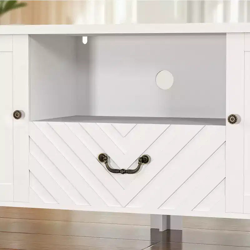 GustoWave White TV Stand for up to 65 Inch TV, Entertainment Center with Storage & Drawer for Living Room, Bedroom