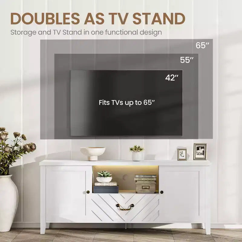 GustoWave White TV Stand for up to 65 Inch TV, Entertainment Center with Storage & Drawer for Living Room, Bedroom