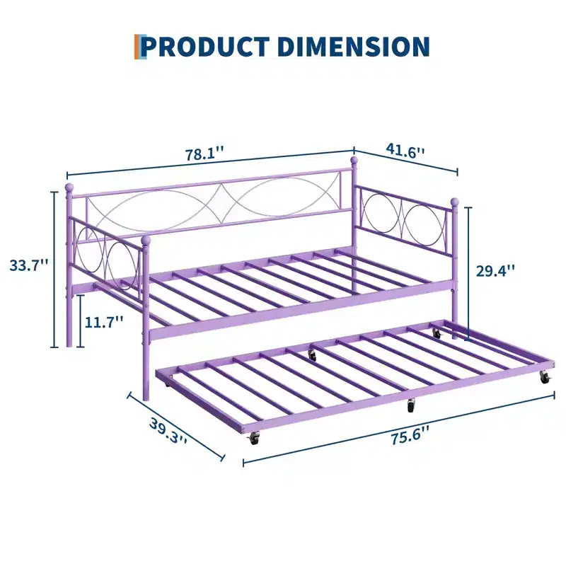 GustoWave Metal Day Bed Twin Trundle Bed Frame, with Premium Steel Slat Support