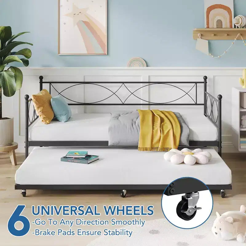 GustoWave Metal Day Bed Twin Trundle Bed Frame, with Premium Steel Slat Support