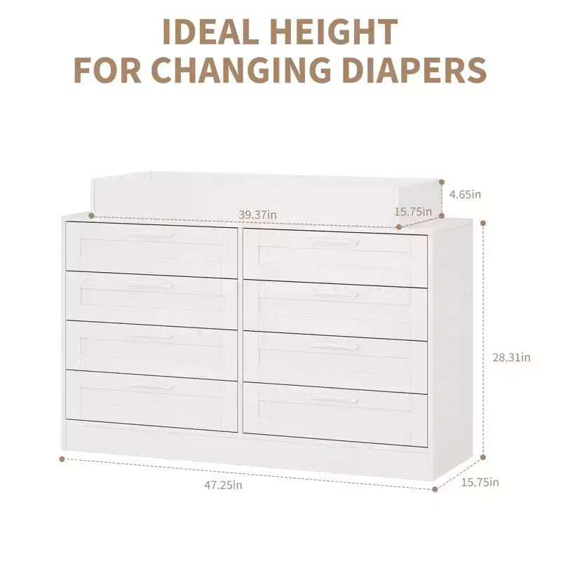 Zstar 5 Dresser for Bedroom, 41.3 Tall Vertical Drawer Dresser with Storage Freestanding, Wooden Closet Storage Chest for Living Room, White