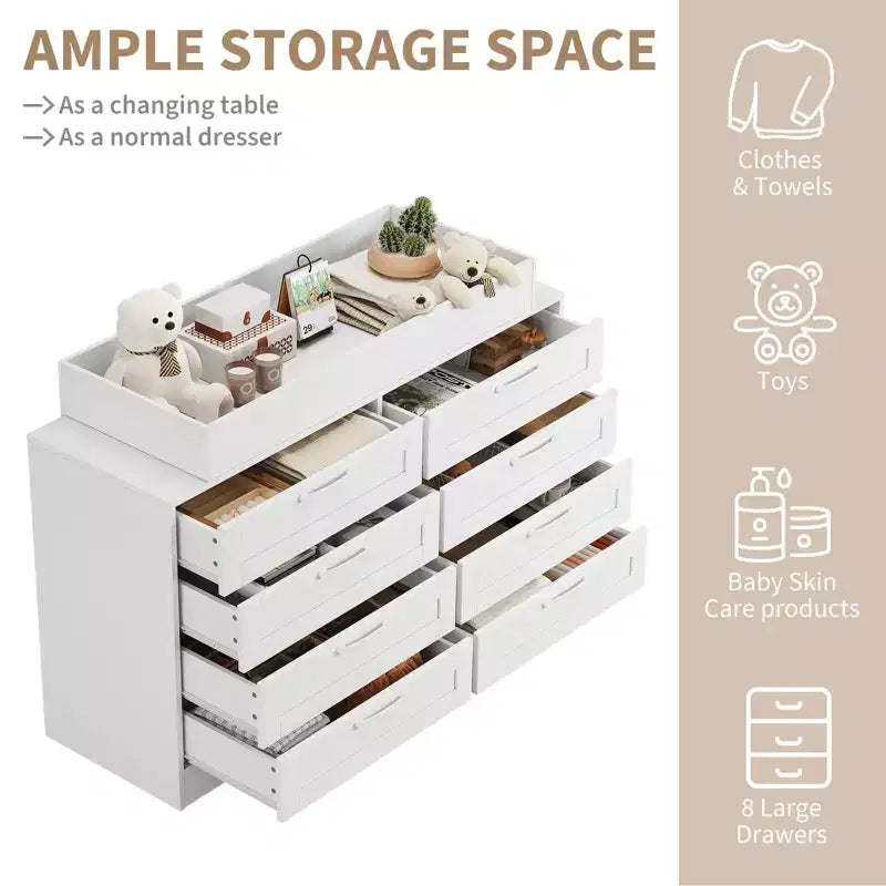Zstar 5 Dresser for Bedroom, 41.3 Tall Vertical Drawer Dresser with Storage Freestanding, Wooden Closet Storage Chest for Living Room, White