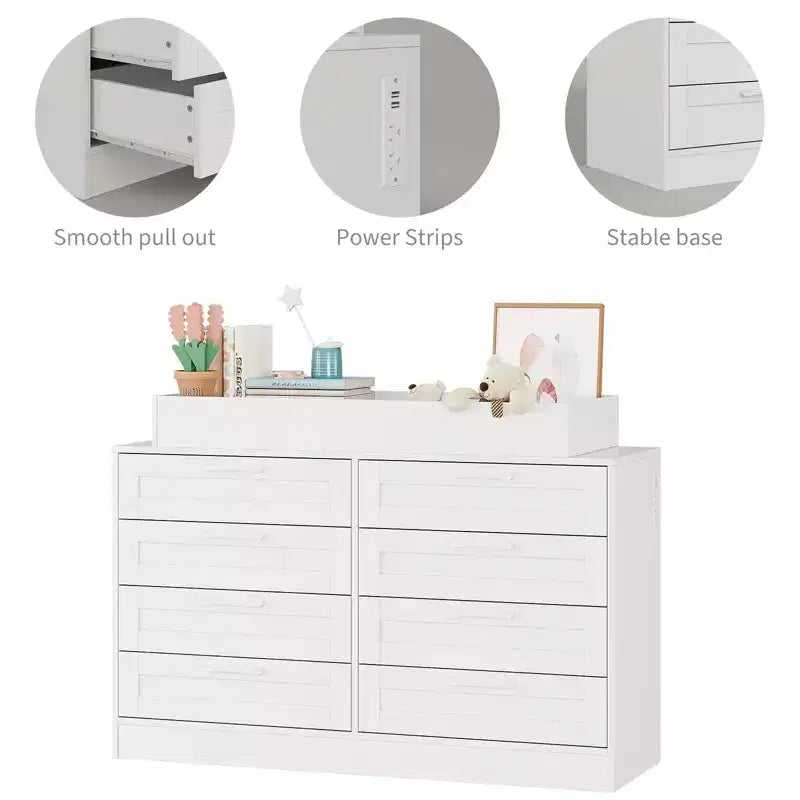 Zstar 5 Dresser for Bedroom, 41.3 Tall Vertical Drawer Dresser with Storage Freestanding, Wooden Closet Storage Chest for Living Room, White