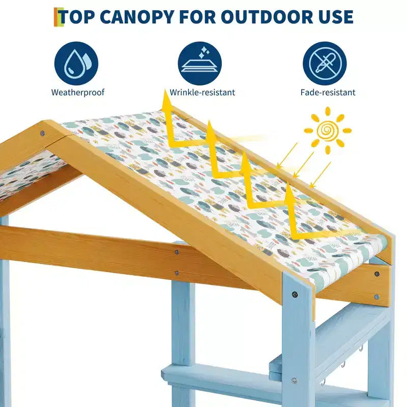 Mud Kitchen for Kids Outdoor, Wooden Play Kitchen with Canopy, Faucet, Sink, Chalkboard, Hanging Hooks, Gifts for Boys and Girls Ages 3+