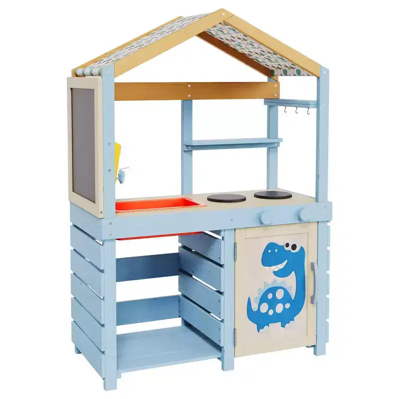 Mud Kitchen for Kids Outdoor, Wooden Play Kitchen with Canopy, Faucet, Sink, Chalkboard, Hanging Hooks, Gifts for Boys and Girls Ages 3+
