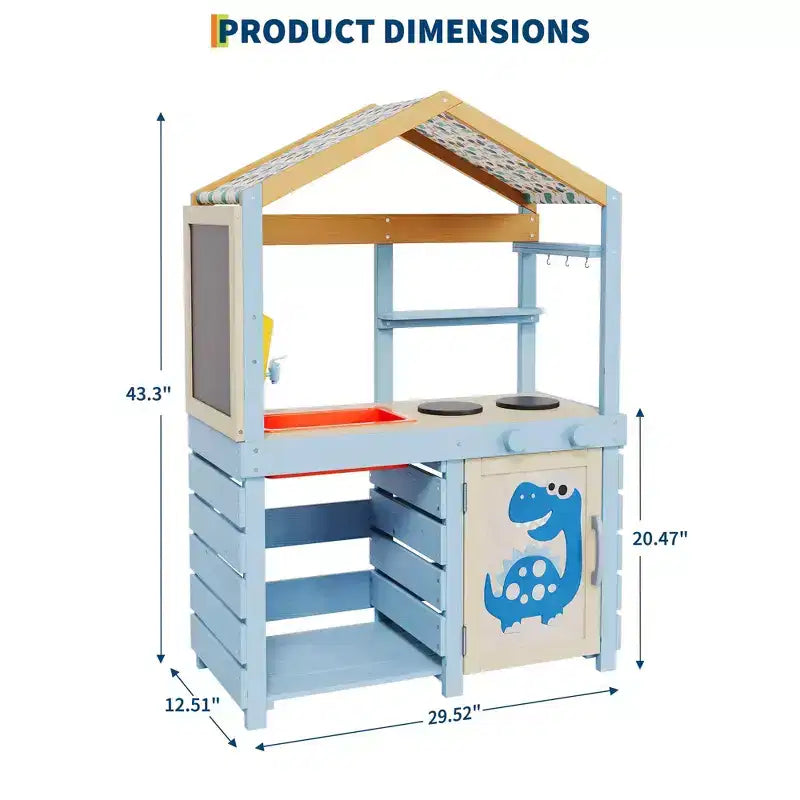 Mud Kitchen for Kids Outdoor, Wooden Play Kitchen with Canopy, Faucet, Sink, Chalkboard, Hanging Hooks, Gifts for Boys and Girls Ages 3+