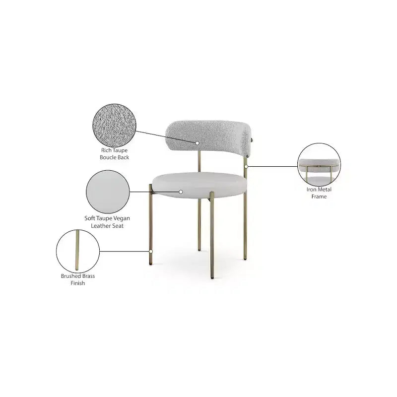 Meridian Furniture,Beacon Vegan Leather and Boucle Fabric Dining Chair, Set of 2