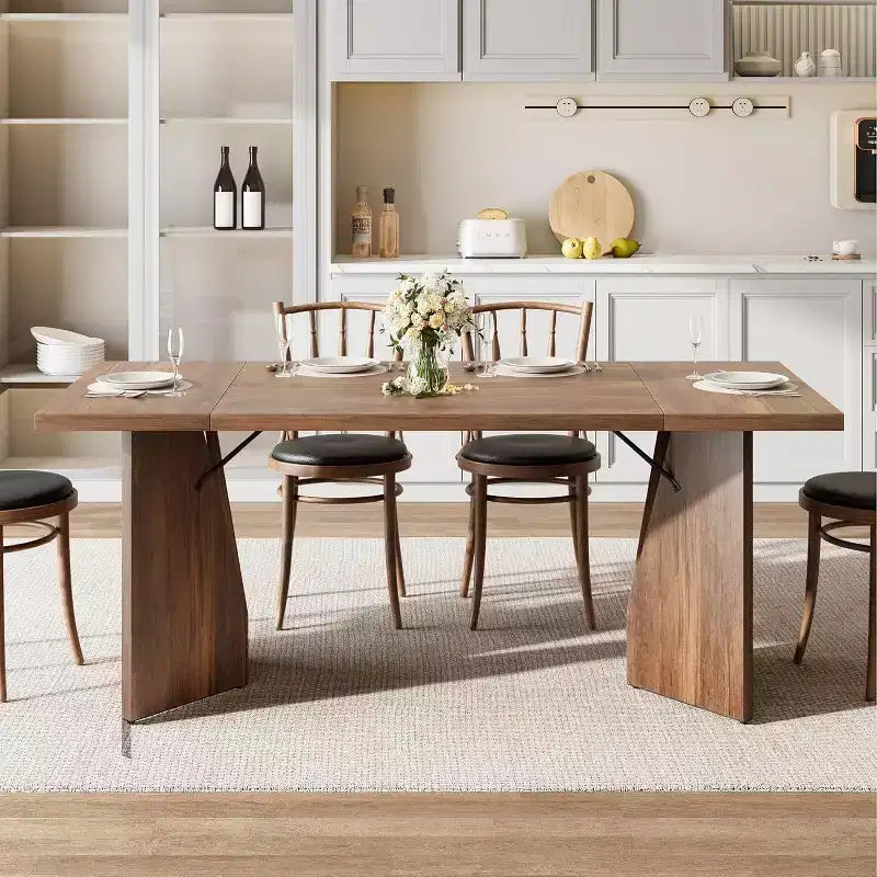 CuisinSmart 70.9'' Dining Table for 6, Farmhouse Rectangular Kitchen Table with Sturdy Frame, Wooden Thickened Long Desk and Dinner Desk