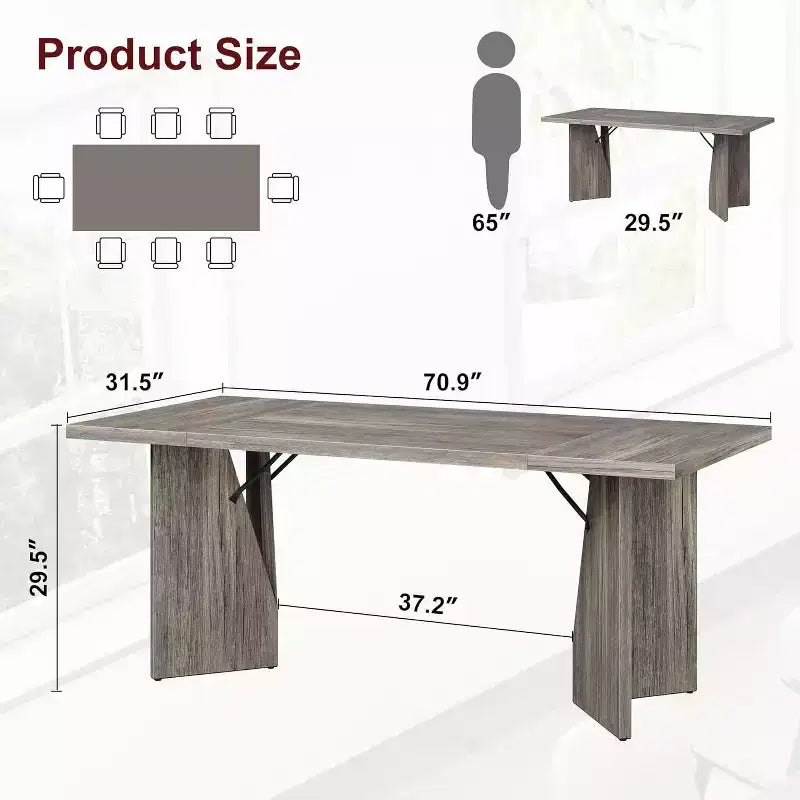 CuisinSmart 70.9'' Dining Table for 6, Farmhouse Rectangular Kitchen Table with Sturdy Frame, Wooden Thickened Long Desk and Dinner Desk
