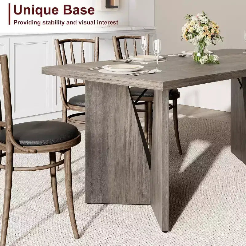 CuisinSmart 70.9'' Dining Table for 6, Farmhouse Rectangular Kitchen Table with Sturdy Frame, Wooden Thickened Long Desk and Dinner Desk