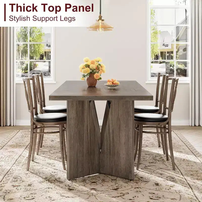 CuisinSmart 70.9'' Dining Table for 6, Farmhouse Rectangular Kitchen Table with Sturdy Frame, Wooden Thickened Long Desk and Dinner Desk