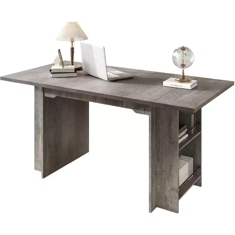 CuisinSmart Farmhouse Dining Table With 4 Spacious Storage Shelves, Rustic Wooden Rectangular Kitchen Table, Seats 4-6