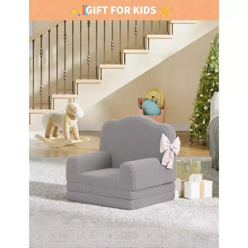 2-in-1 Kids Convertible Couch & Lounger Chair - Foldable Foam Toddler Sofa