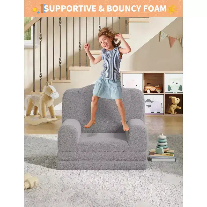 2-in-1 Kids Convertible Couch & Lounger Chair - Foldable Foam Toddler Sofa