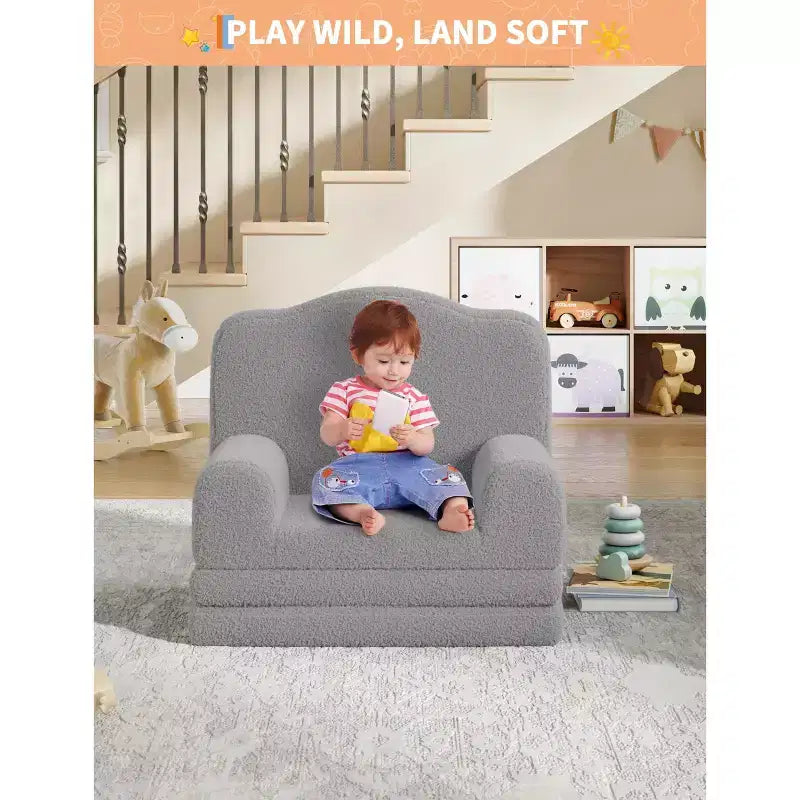 2-in-1 Kids Convertible Couch & Lounger Chair - Foldable Foam Toddler Sofa