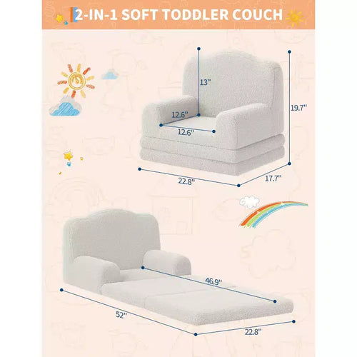 2-in-1 Kids Convertible Couch & Lounger Chair - Foldable Foam Toddler Sofa