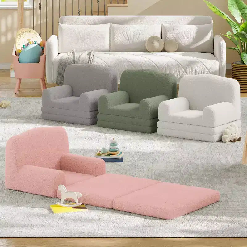 2-in-1 Kids Convertible Couch & Lounger Chair - Foldable Foam Toddler Sofa