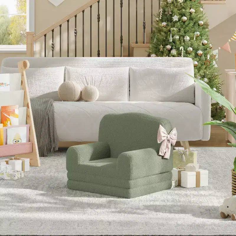 2-in-1 Kids Convertible Couch & Lounger Chair - Foldable Foam Toddler Sofa