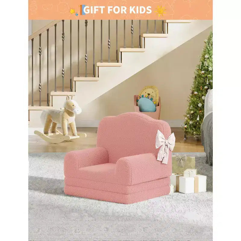 2-in-1 Kids Convertible Couch & Lounger Chair - Foldable Foam Toddler Sofa