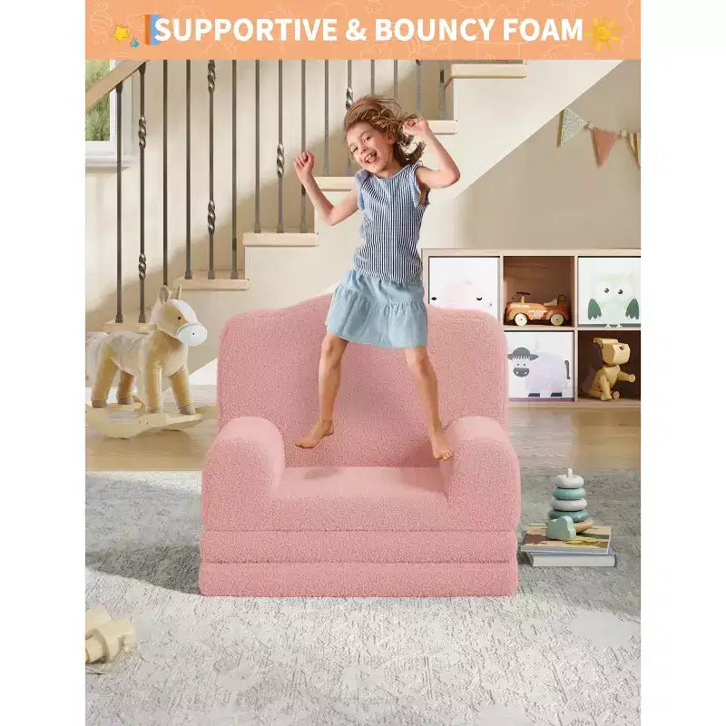 2-in-1 Kids Convertible Couch & Lounger Chair - Foldable Foam Toddler Sofa
