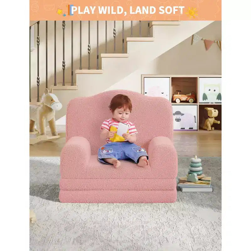 2-in-1 Kids Convertible Couch & Lounger Chair - Foldable Foam Toddler Sofa