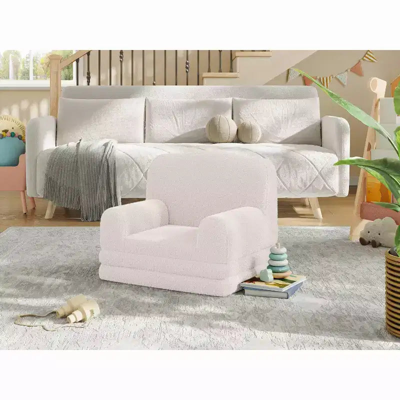 2-in-1 Kids Convertible Couch & Lounger Chair - Foldable Foam Toddler Sofa
