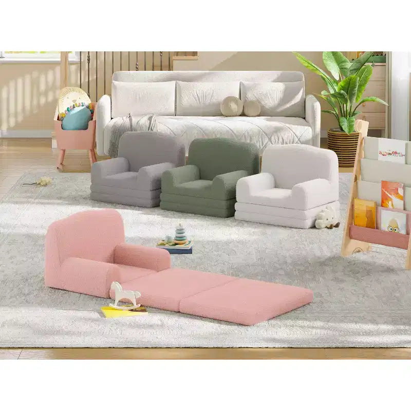 2-in-1 Kids Convertible Couch & Lounger Chair - Foldable Foam Toddler Sofa