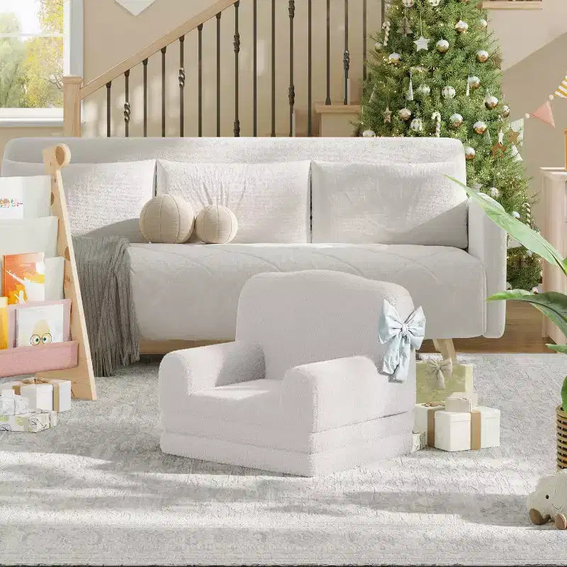 2-in-1 Kids Convertible Couch & Lounger Chair - Foldable Foam Toddler Sofa