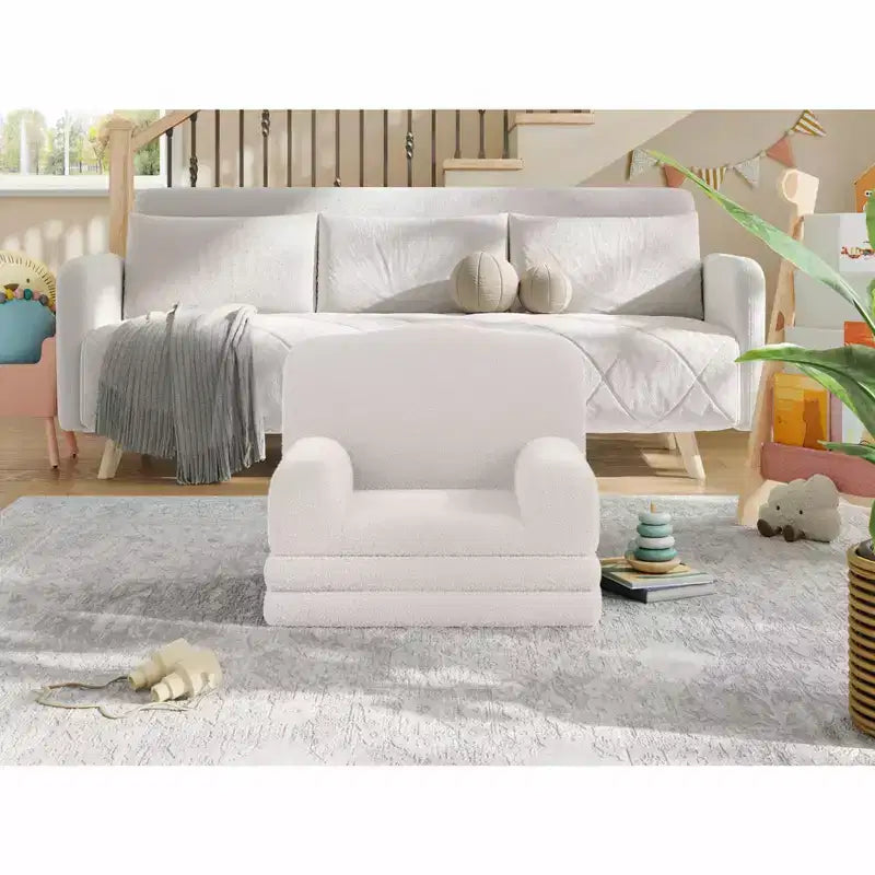 2-in-1 Kids Convertible Couch & Lounger Chair - Foldable Foam Toddler Sofa