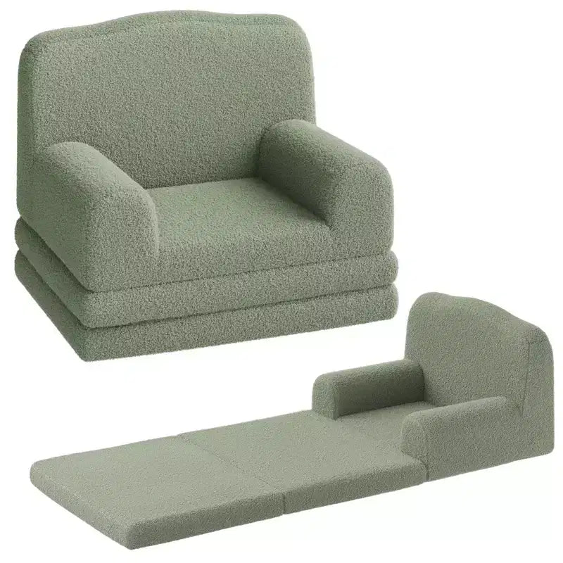 2-in-1 Kids Convertible Couch & Lounger Chair - Foldable Foam Toddler Sofa