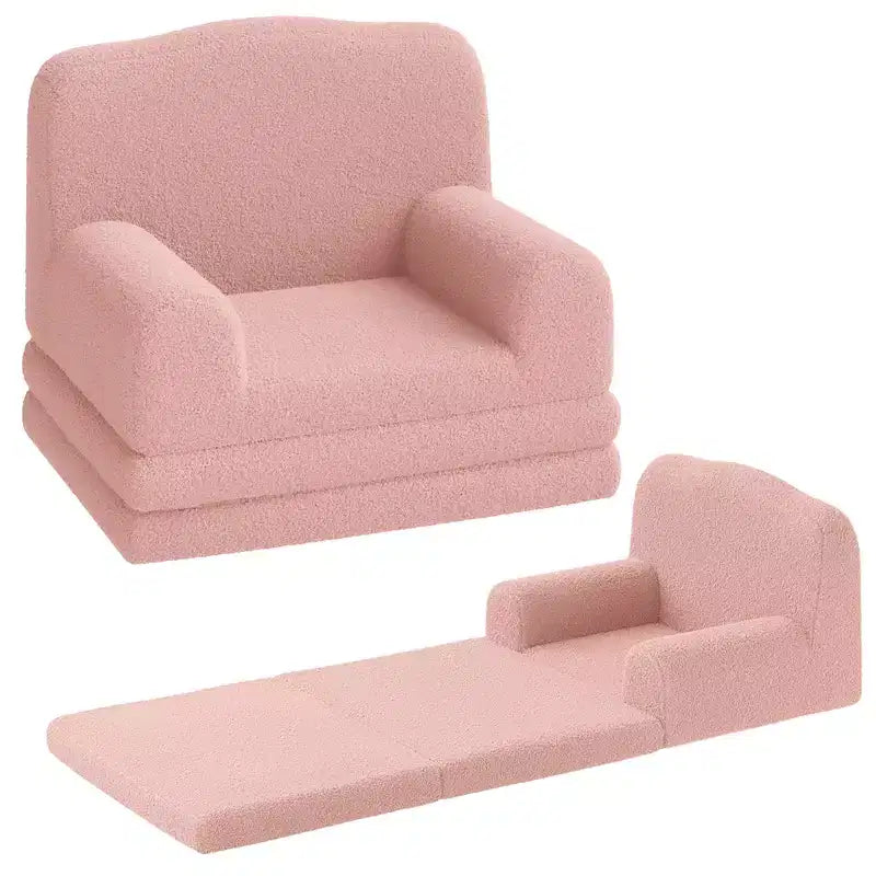 2-in-1 Kids Convertible Couch & Lounger Chair - Foldable Foam Toddler Sofa