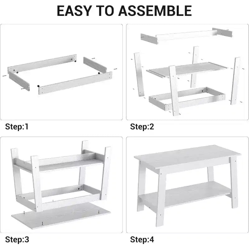 31.5 Modern Industrial Farmhouse Coffee Table with 2-Tier Storage, Black Rectangular MDF Table, Compact Durable Living Room & Office Table