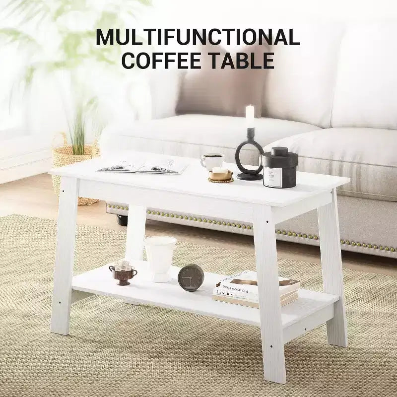 31.5 Modern Industrial Farmhouse Coffee Table with 2-Tier Storage, Black Rectangular MDF Table, Compact Durable Living Room & Office Table