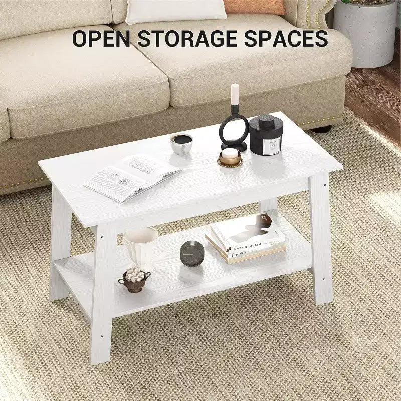 31.5 Modern Industrial Farmhouse Coffee Table with 2-Tier Storage, Black Rectangular MDF Table, Compact Durable Living Room & Office Table