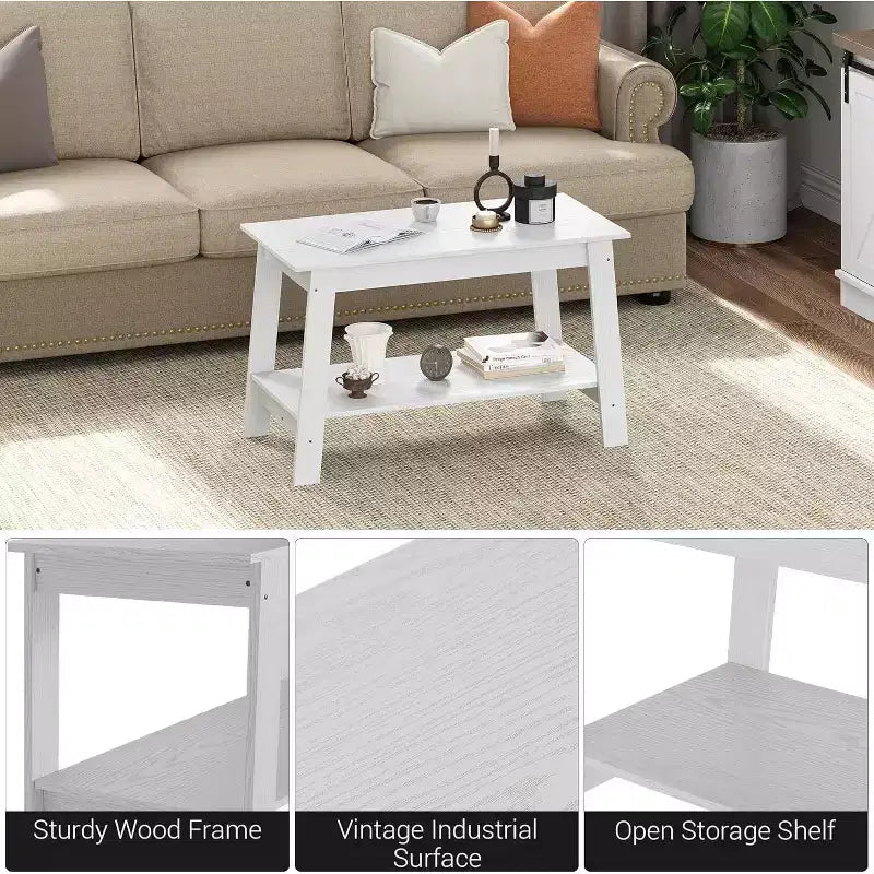 31.5 Modern Industrial Farmhouse Coffee Table with 2-Tier Storage, Black Rectangular MDF Table, Compact Durable Living Room & Office Table