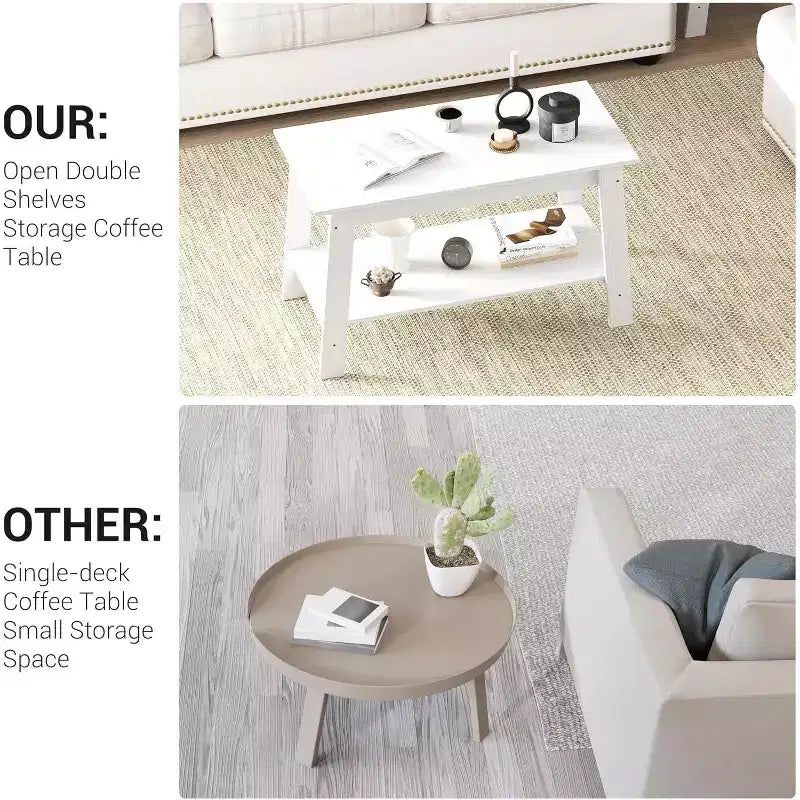 31.5 Modern Industrial Farmhouse Coffee Table with 2-Tier Storage, Black Rectangular MDF Table, Compact Durable Living Room & Office Table