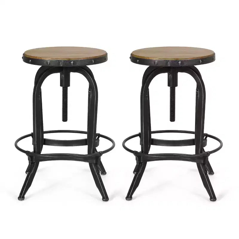 GDFStudio Cedarville Industrial Fir Wood Adjustable Backless Swivel Barstools (Set of 2)