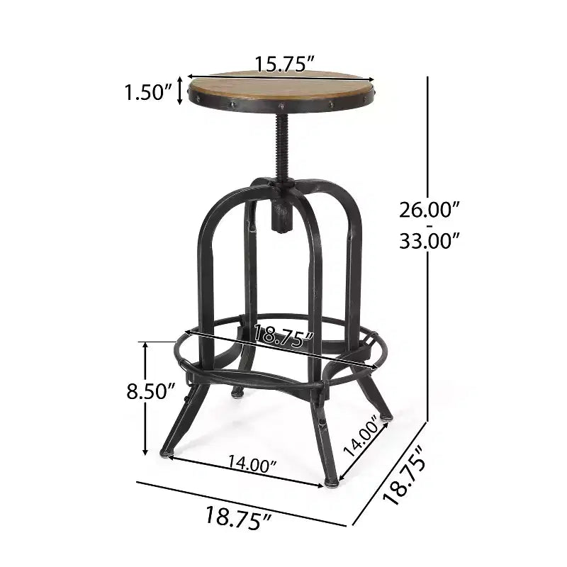 GDFStudio Cedarville Industrial Fir Wood Adjustable Backless Swivel Barstools (Set of 2)