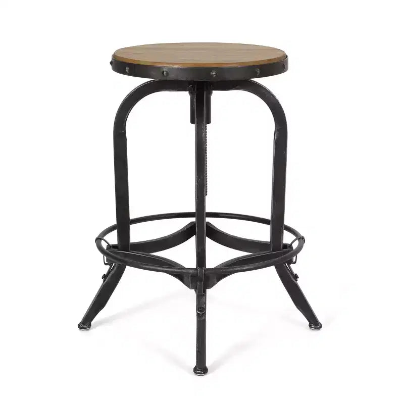 GDFStudio Cedarville Industrial Fir Wood Adjustable Backless Swivel Barstools (Set of 2)