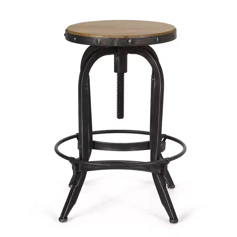 GDFStudio Cedarville Industrial Fir Wood Adjustable Backless Swivel Barstools (Set of 2)