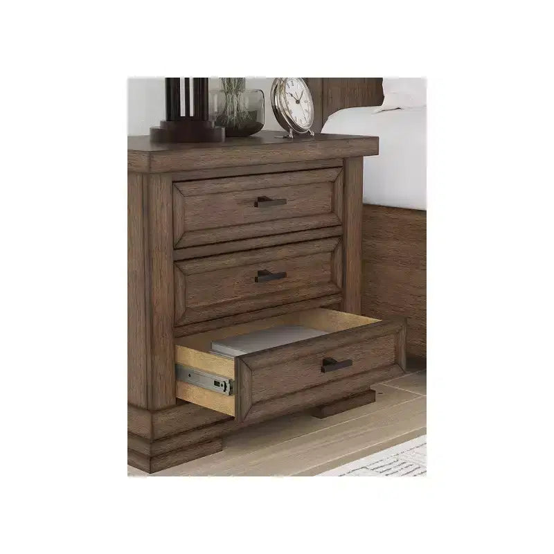 Signature Design by Ashley Taffenbrook 3-Drawer Nightstand with USB Charging and Power Outlets - Medium Brown