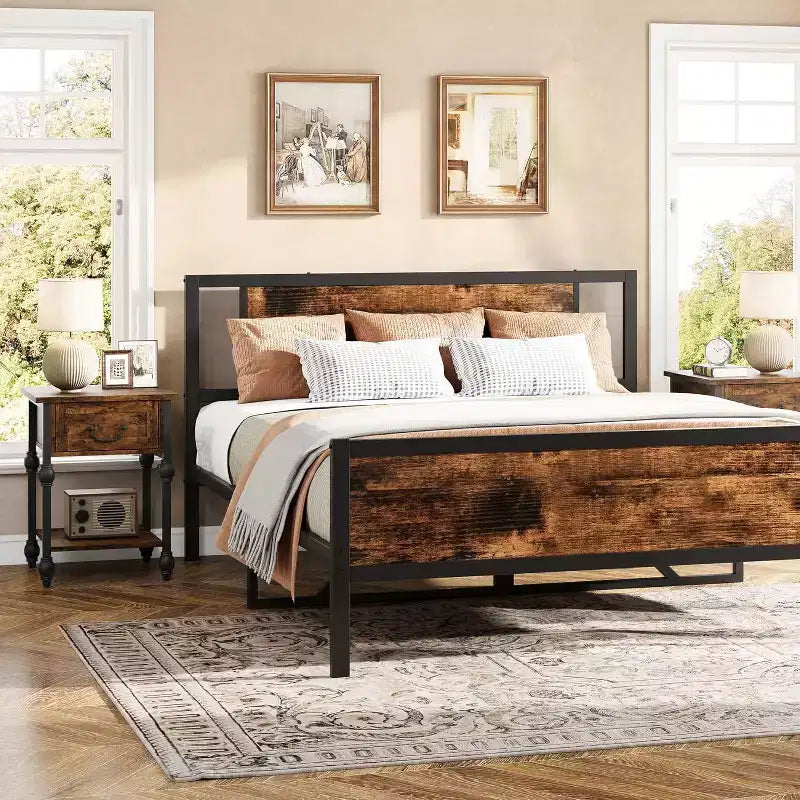 Industrial Side Table with Storage, 2 Tiers Nightstand with Drawer, Featured Bedside for Bedroom, Living Room and Small Space