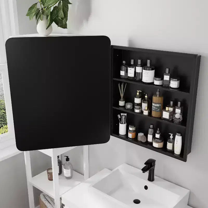 30 * 24 Inch Black Rectangular Bathroom Medicine Cabinet With Mirror