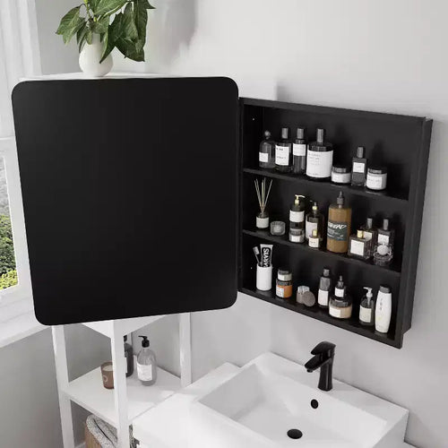 30 * 24 Inch Black Rectangular Bathroom Medicine Cabinet With Mirror