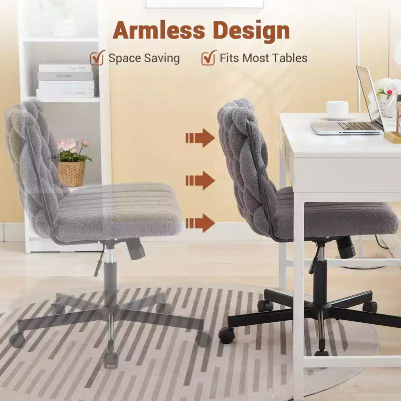 Rolling Desk Chair, Gray Fabric Criss Cross Chair, Swivel Home Office Chair with Wheels, Wide Seat Computer Task Chair, Height Adjustable Vanity Chair