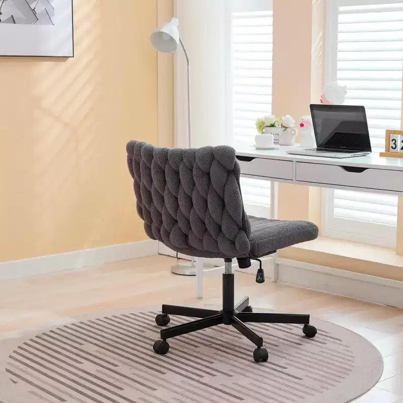 Rolling Desk Chair, Gray Fabric Criss Cross Chair, Swivel Home Office Chair with Wheels, Wide Seat Computer Task Chair, Height Adjustable Vanity Chair