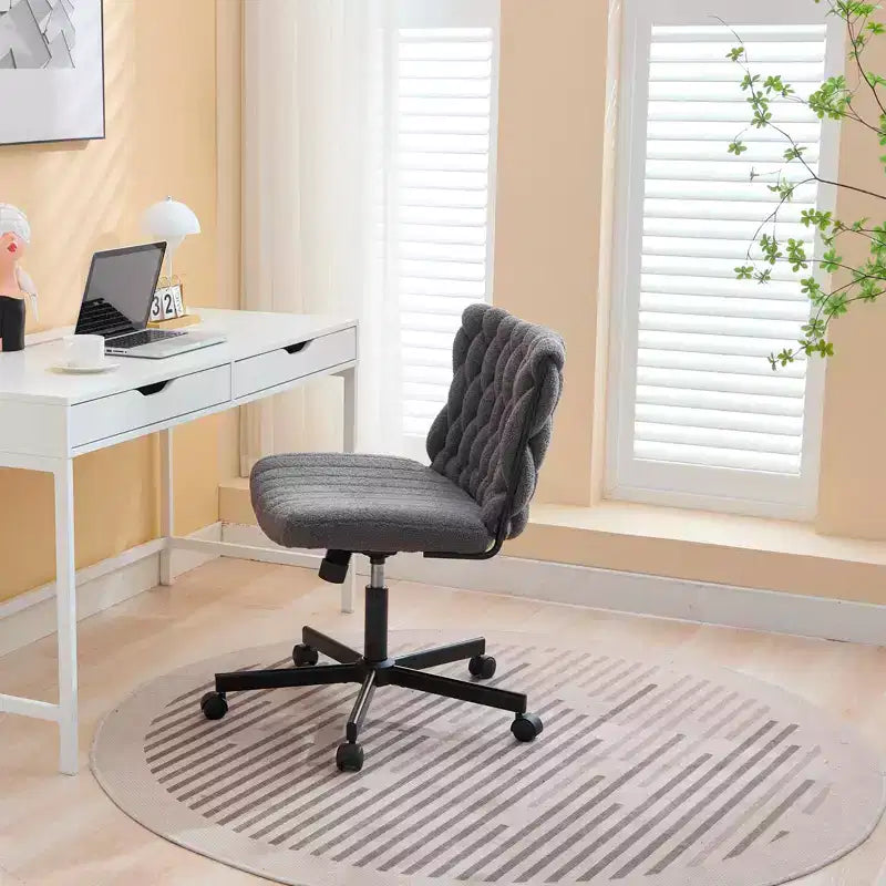 Rolling Desk Chair, Gray Fabric Criss Cross Chair, Swivel Home Office Chair with Wheels, Wide Seat Computer Task Chair, Height Adjustable Vanity Chair