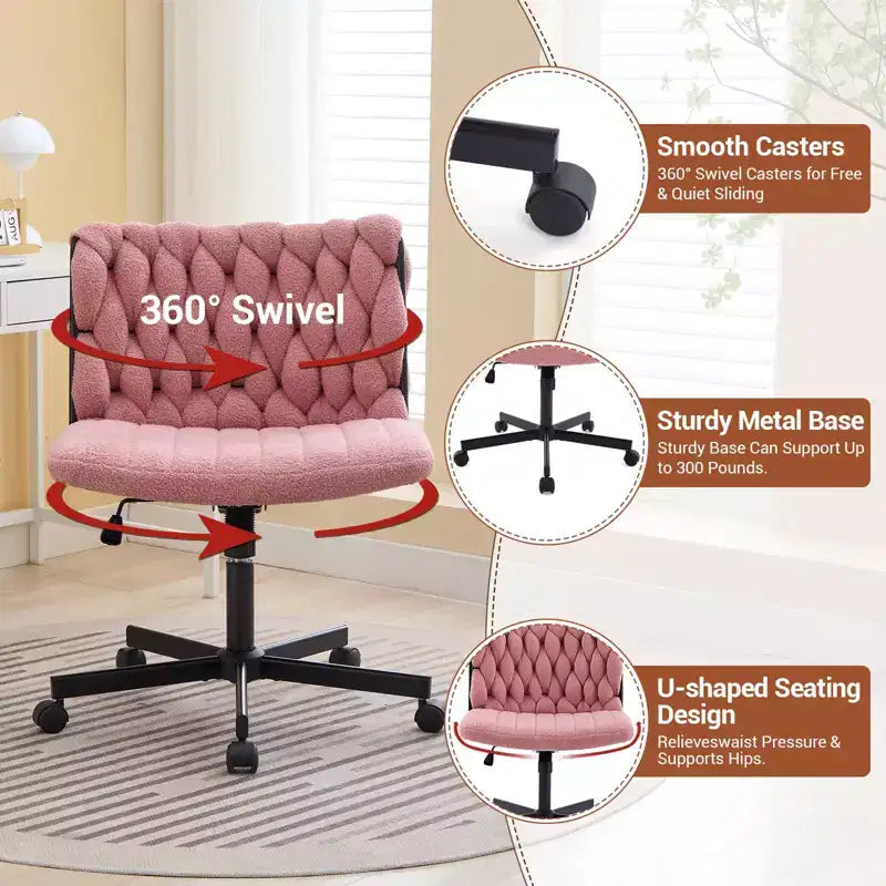 Rolling Desk Chair, Gray Fabric Criss Cross Chair, Swivel Home Office Chair with Wheels, Wide Seat Computer Task Chair, Height Adjustable Vanity Chair