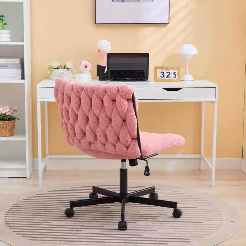 Rolling Desk Chair, Gray Fabric Criss Cross Chair, Swivel Home Office Chair with Wheels, Wide Seat Computer Task Chair, Height Adjustable Vanity Chair