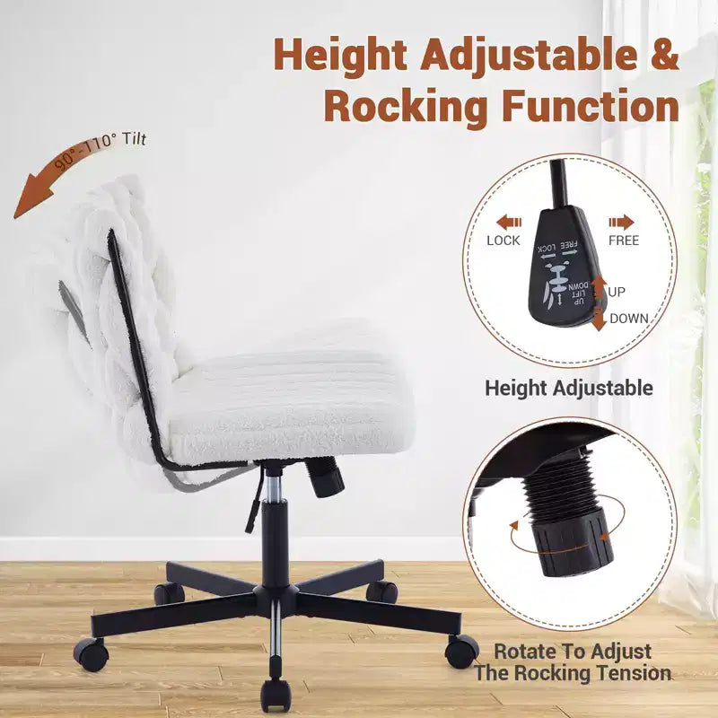 Rolling Desk Chair, Gray Fabric Criss Cross Chair, Swivel Home Office Chair with Wheels, Wide Seat Computer Task Chair, Height Adjustable Vanity Chair